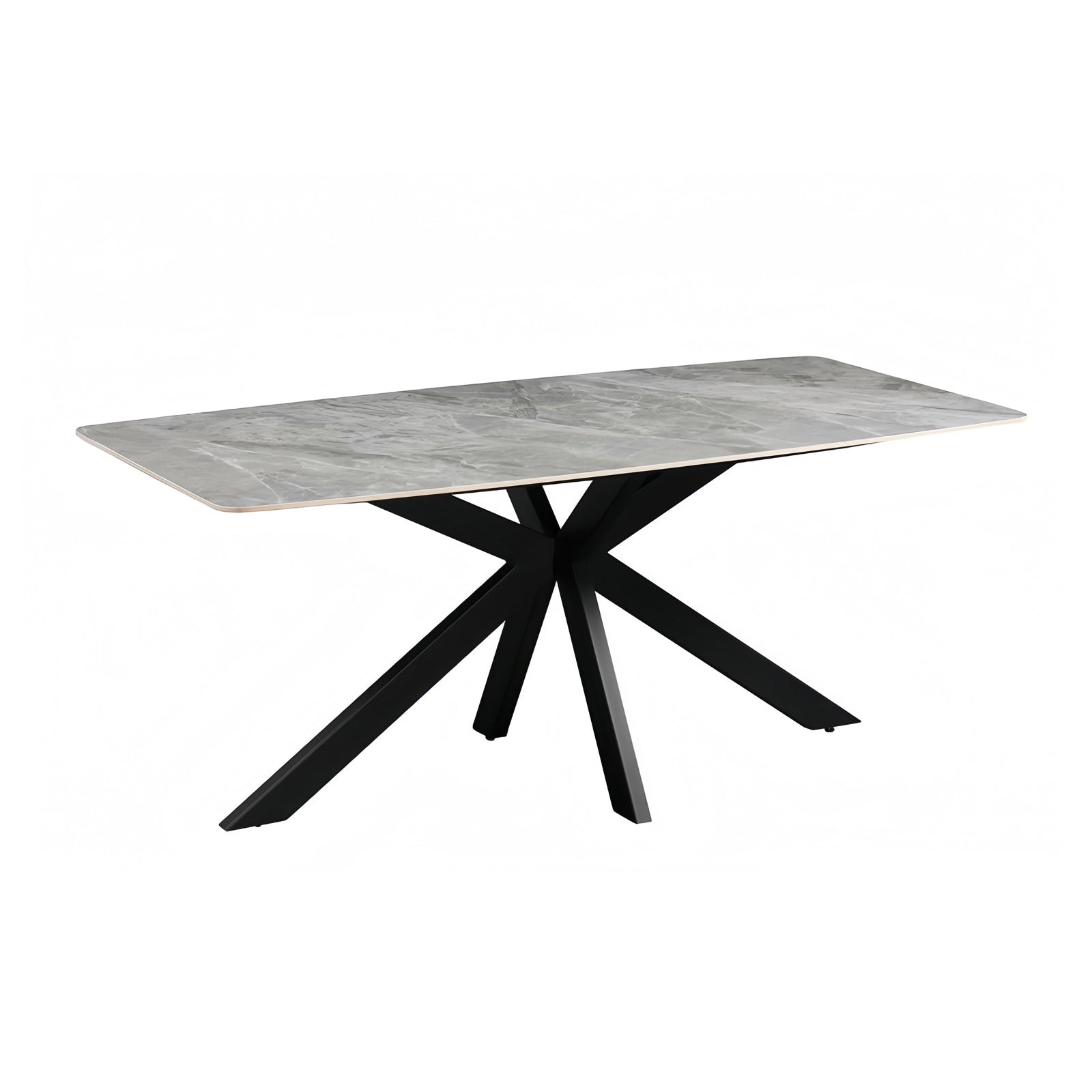 Dining Table Rectangular Shape Grey Sintered Stone Top Powder Coated Iron Legs V43-DT-KNGS