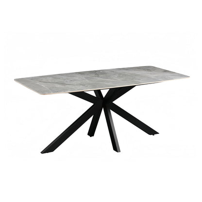 Dining Table Rectangular Shape Grey Sintered Stone Top Powder Coated Iron Legs V43-DT-KNGS