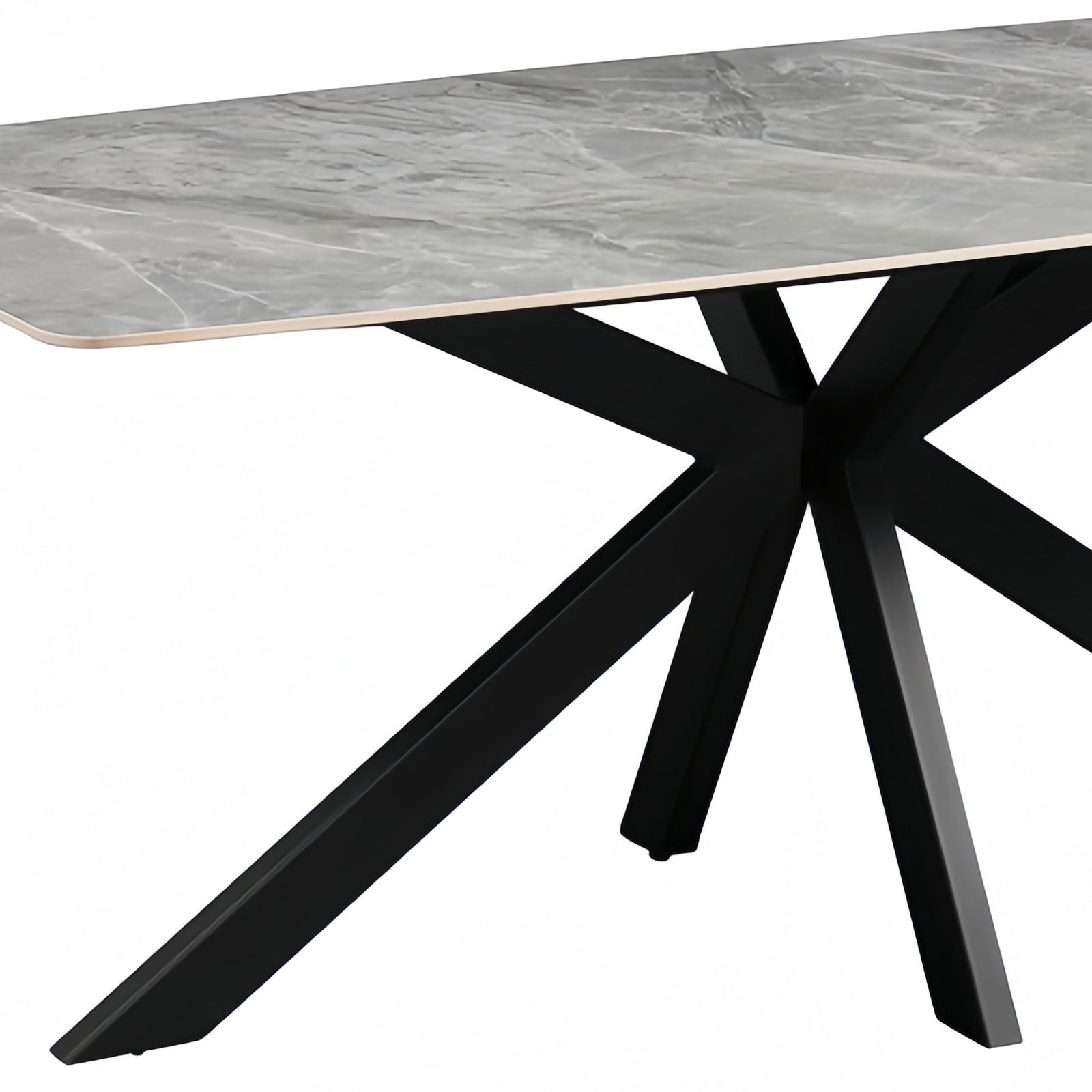 Dining Table Rectangular Shape Grey Sintered Stone Top Powder Coated Iron Legs V43-DT-KNGS