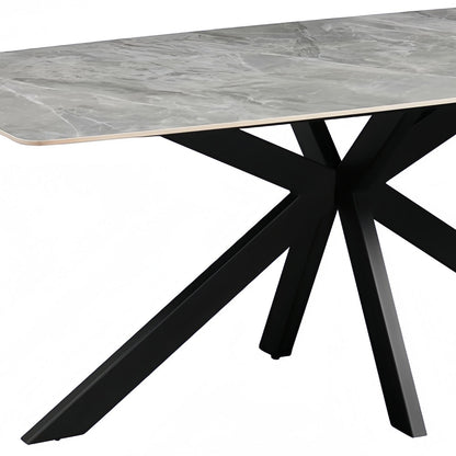 Dining Table Rectangular Shape Grey Sintered Stone Top Powder Coated Iron Legs V43-DT-KNGS