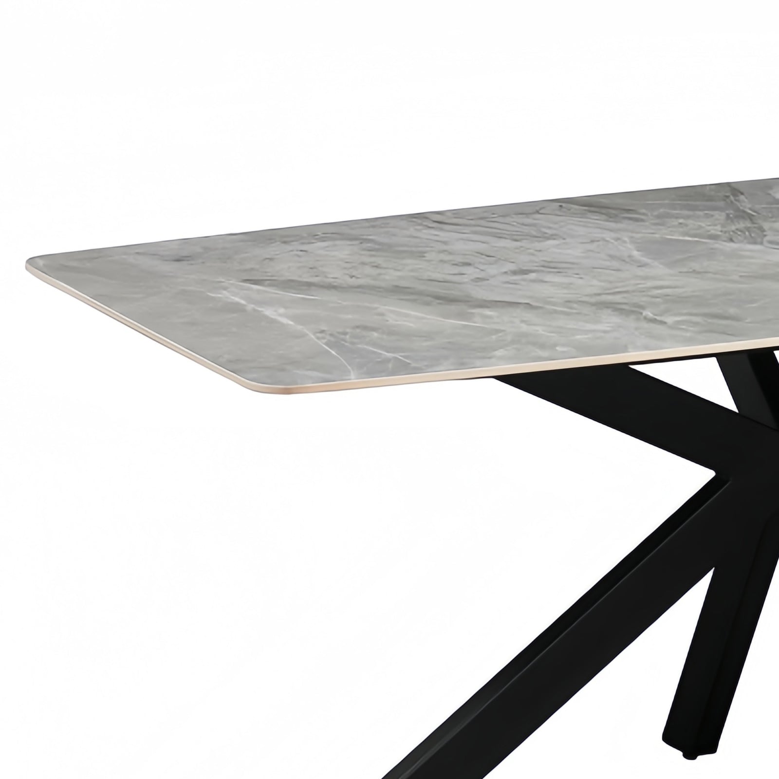 Dining Table Rectangular Shape Grey Sintered Stone Top Powder Coated Iron Legs V43-DT-KNGS