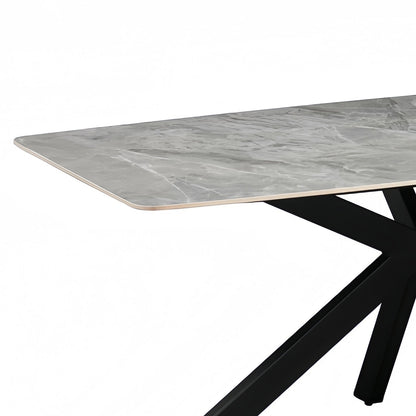 Dining Table Rectangular Shape Grey Sintered Stone Top Powder Coated Iron Legs V43-DT-KNGS