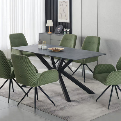 Dining Table Rectangular Shape Green Sintered Stone Top Powder Coated Iron Legs V43-DT-REX