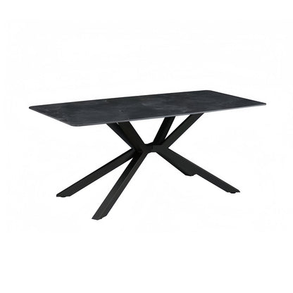 Dining Table Rectangular Shape Green Sintered Stone Top Powder Coated Iron Legs