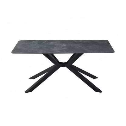 Dining Table Rectangular Shape Green Sintered Stone Top Powder Coated Iron Legs V43-DT-REX