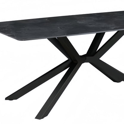 Dining Table Rectangular Shape Green Sintered Stone Top Powder Coated Iron Legs V43-DT-REX