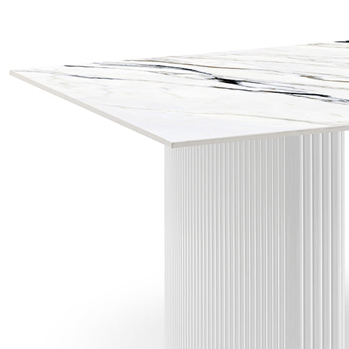 Dining Table Sintered Stone Top MDF Table Base High Glossy White V43-DT-SCRL