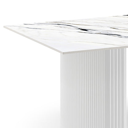 Dining Table Sintered Stone Top MDF Table Base High Glossy White V43-DT-SCRL