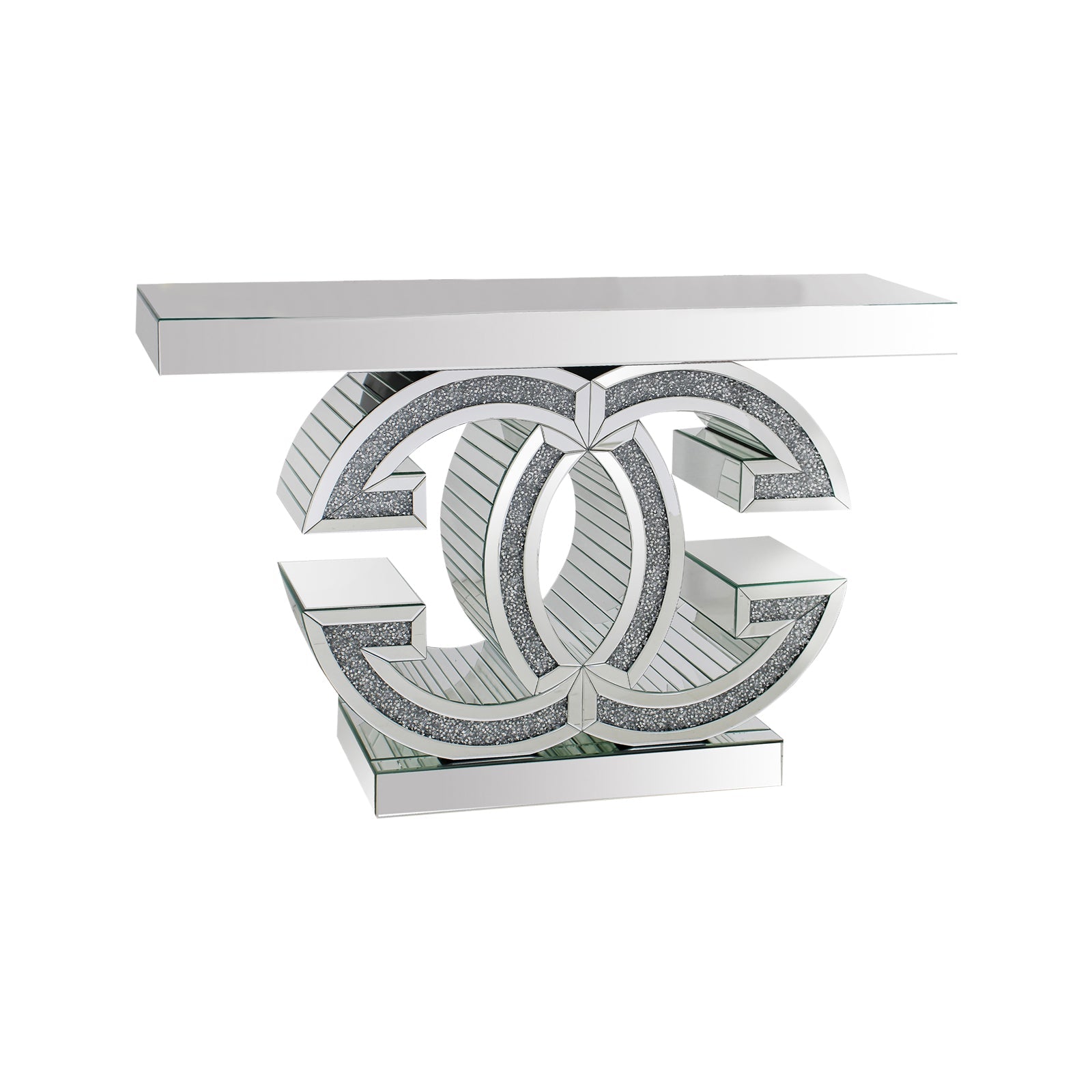 Hall Table MDF & Mirror & Crushed Acrylic Diamonds Silver Colour V43-HT-GUCI