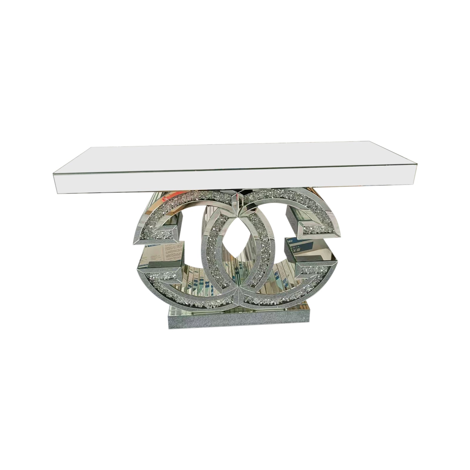 Hall Table MDF & Mirror & Crushed Acrylic Diamonds Silver Colour V43-HT-GUCI