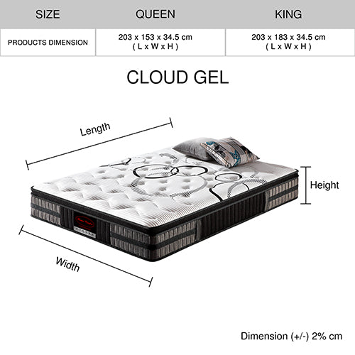 Queen Mattress in Gel Memory Foam Pocket Coil Medium Firm Bed 34cm Thick V43-MAT-GEL-Q