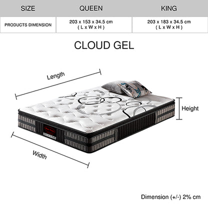 Queen Mattress in Gel Memory Foam Pocket Coil Medium Firm Bed 34cm Thick V43-MAT-GEL-Q