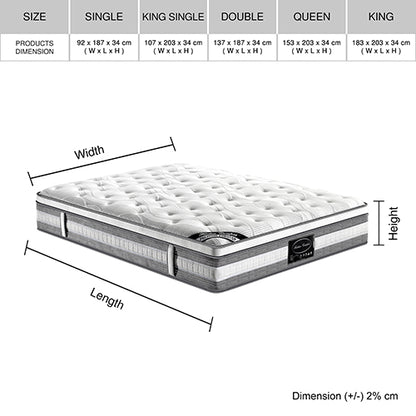 Mattress Euro Top Queen Size Pocket Spring Coil with Knitted Fabric Medium Firm 34cm Thick V43-MAT-PET-Q