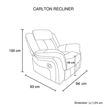 Carlton 1R Finest Fabric Recliner Sturdy Construction Metal Mechanism V43-REC-CARL1RGR