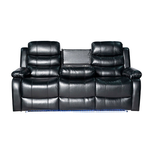 Chelsea 3R Seater Finest Leatherette Recliner Feature Console LED Light Ultra Cushioned V43-REC-CHLS3RBL