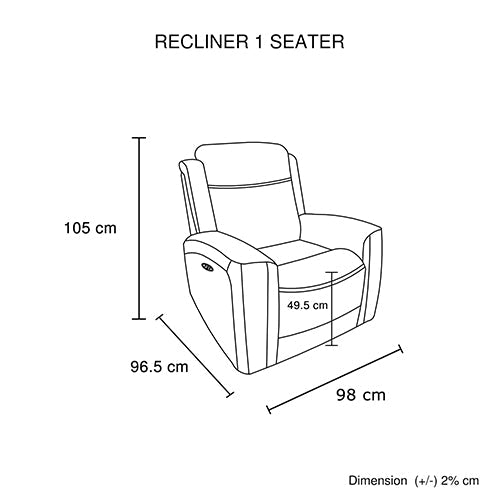 1 Seater Electric Air Leather Dark Grey Recliner V43-REC-EMP1RGR