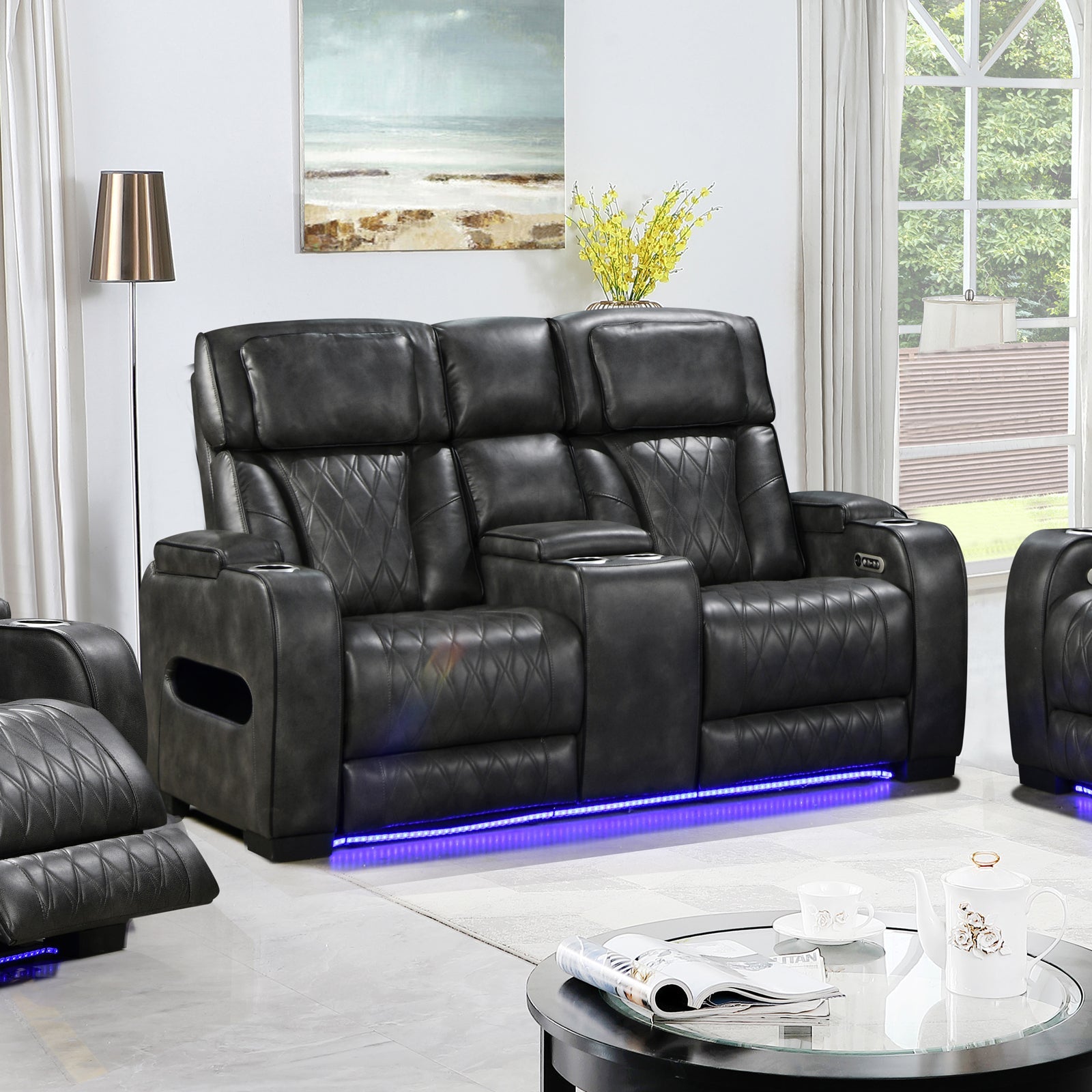 2 Seater Electric Air Leather Dark Grey Recliner V43-REC-EMP2RGR
