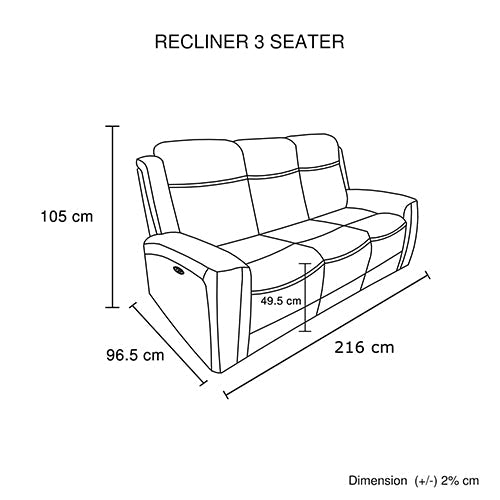 3 Seater Electric Leather/PVC Black Recliner V43-REC-FNX3RBL