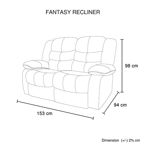 2 Seater Recliner Sofa In Faux Leather Lounge Couch in Black V43-REC-FAN2RBL