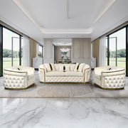 3-1-1 Seater Sofa Set Beige Velvet Fabric Solid Wood construction Gold Stainless Steel Trim V43-SET-DUK-3-1-1