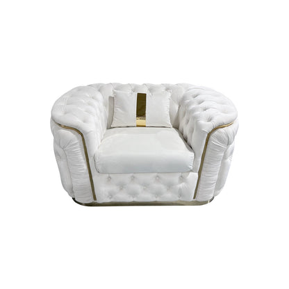 3-1-1 Seater Sofa Set Beige Velvet Fabric Solid Wood construction Gold Stainless Steel Trim V43-SET-DUK-3-1-1