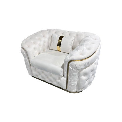 3-1-1 Seater Sofa Set Beige Velvet Fabric Solid Wood construction Gold Stainless Steel Trim V43-SET-DUK-3-1-1