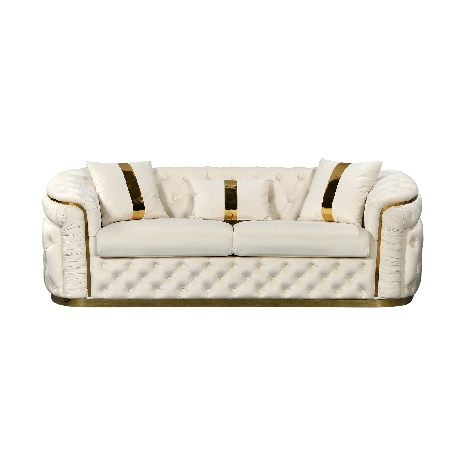 3-1-1 Seater Sofa Set Beige Velvet Fabric Solid Wood construction Gold Stainless Steel Trim V43-SET-DUK-3-1-1