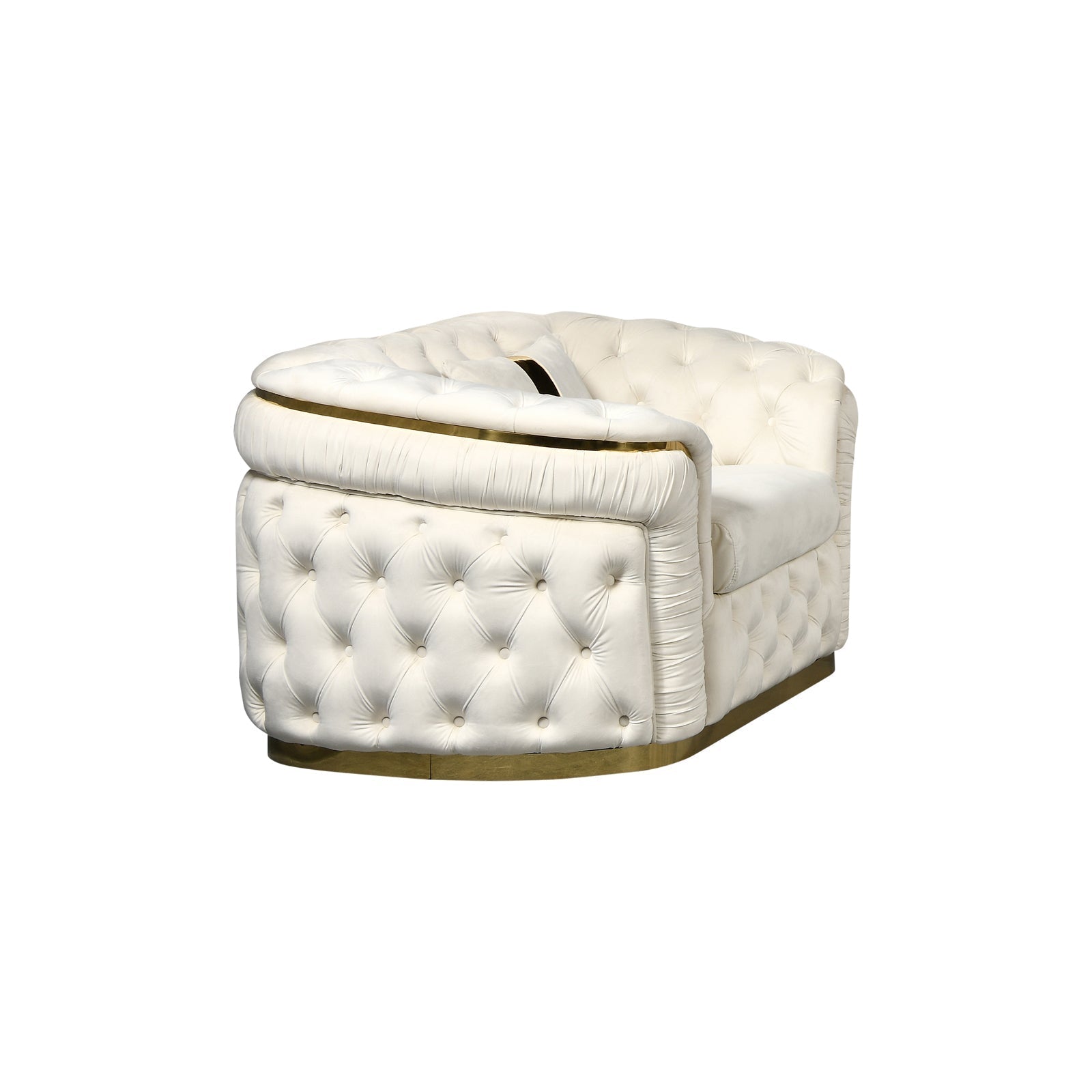1 Seater Sofa Beige Velvet Fabric Solid Wood construction Gold Stainless Steel Trim V43-SOF-DUK1SBG