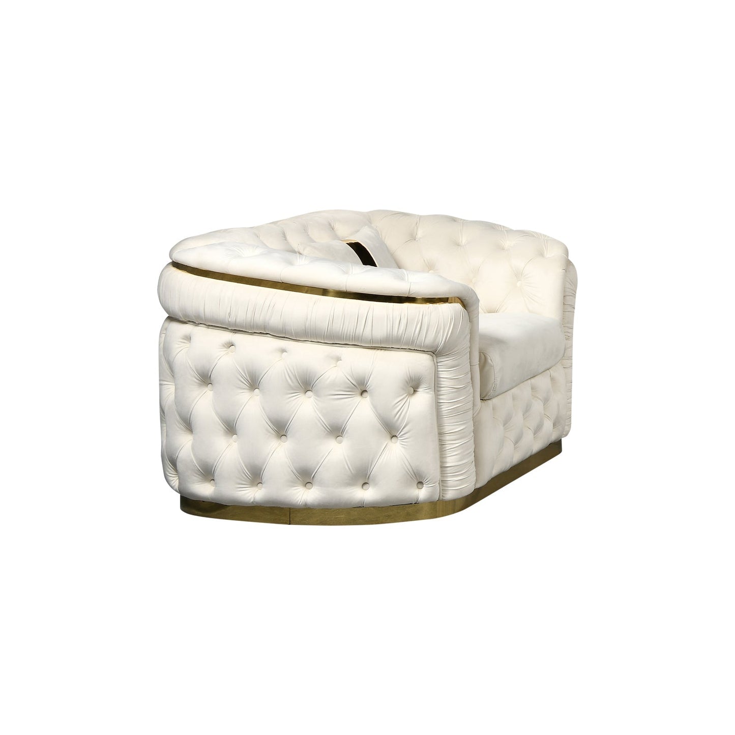 2 Seater Sofa Beige Velvet Fabric Solid Wood construction Gold Stainless Steel Trim V43-SOF-DUK2SBG