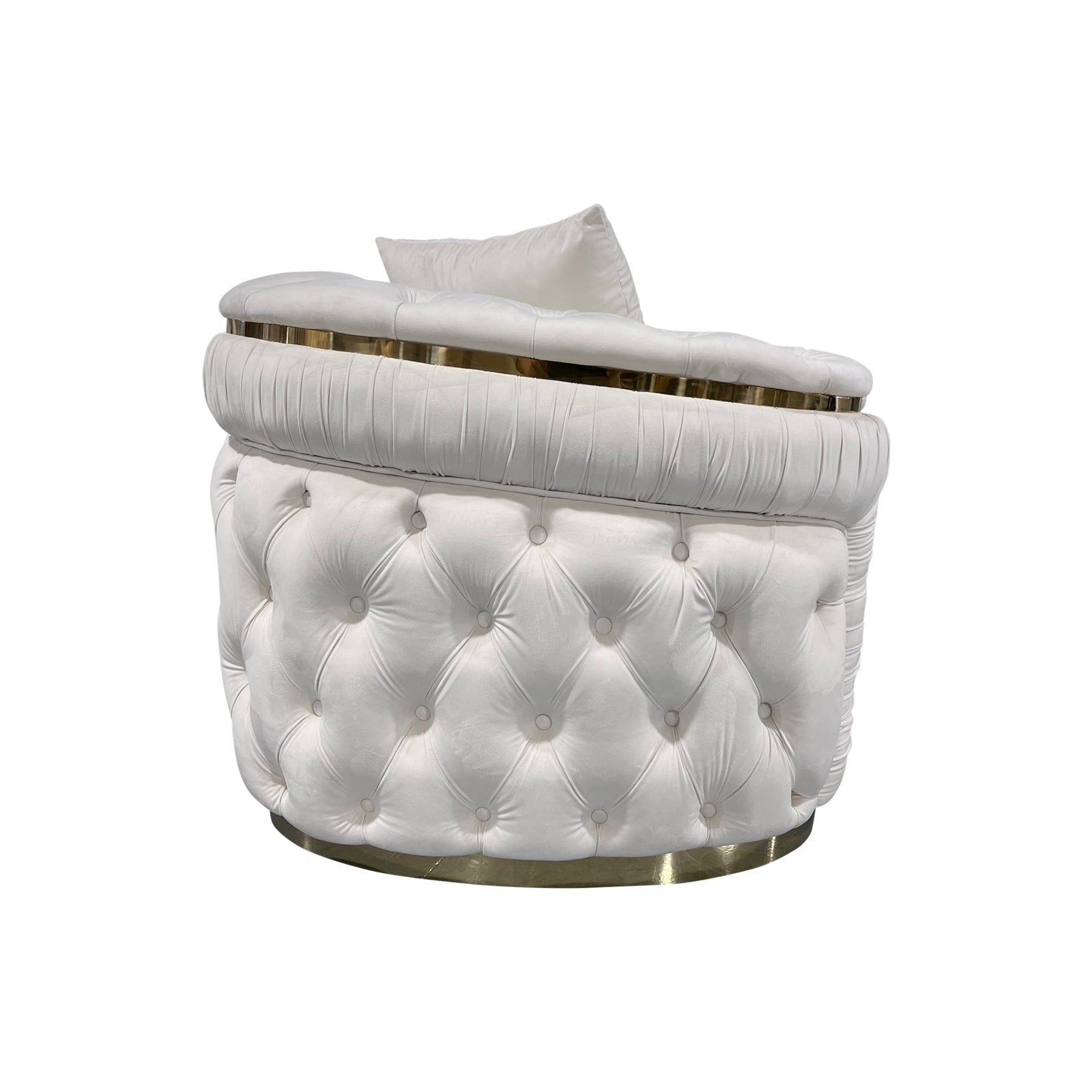 3 Seater Sofa Beige Velvet Fabric Solid Wood construction Gold Stainless Steel Trim V43-SOF-DUK3SBG