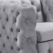 Single Seater Grey Sofa Classic Armchair Button Tufted in Velvet Fabric with Metal Legs V43-SOF-JAQS1SGR