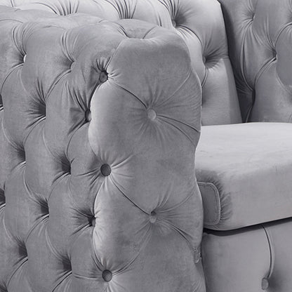 Single Seater Grey Sofa Classic Armchair Button Tufted in Velvet Fabric with Metal Legs V43-SOF-JAQS1SGR