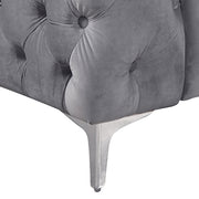 Single Seater Grey Sofa Classic Armchair Button Tufted in Velvet Fabric with Metal Legs V43-SOF-JAQS1SGR