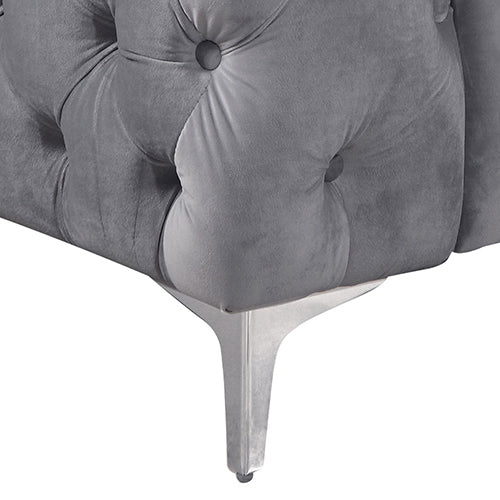 Single Seater Grey Sofa Classic Armchair Button Tufted in Velvet Fabric with Metal Legs V43-SOF-JAQS1SGR
