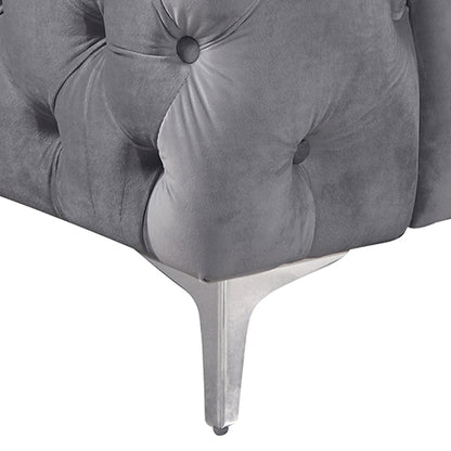 Single Seater Grey Sofa Classic Armchair Button Tufted in Velvet Fabric with Metal Legs V43-SOF-JAQS1SGR