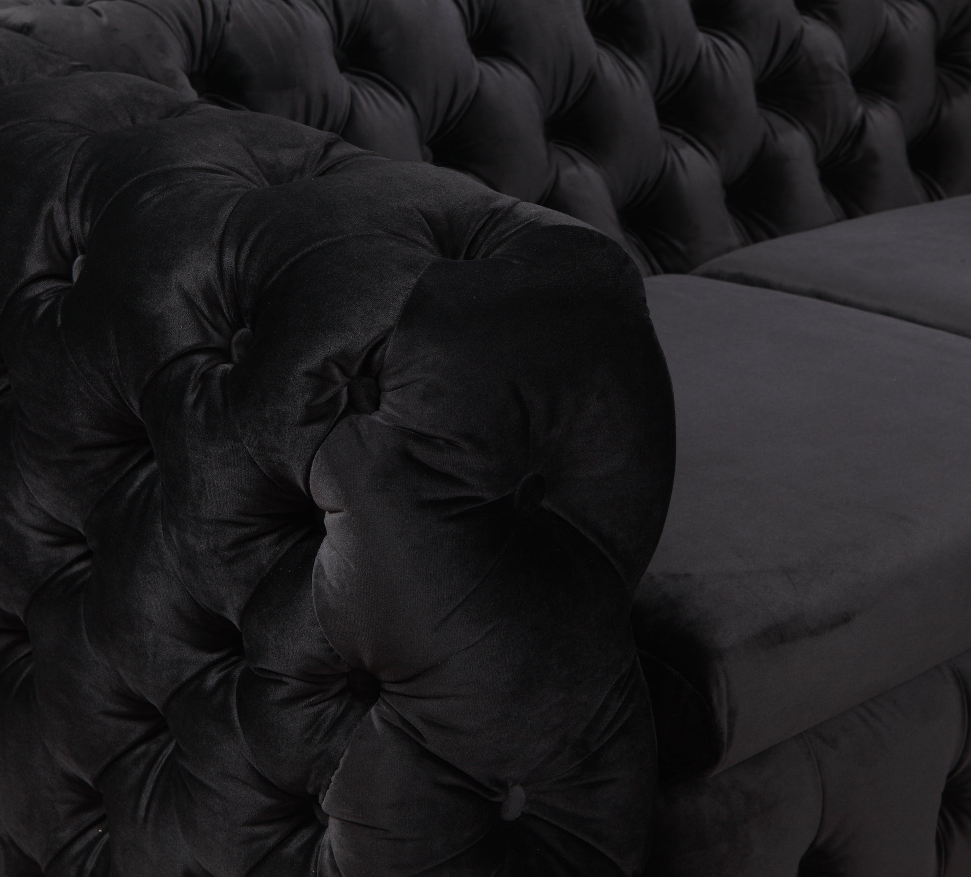 2 Seater Sofa Classic Button Tufted Lounge in Black Velvet Fabric with Metal Legs V43-SOF-JAQS2SBL