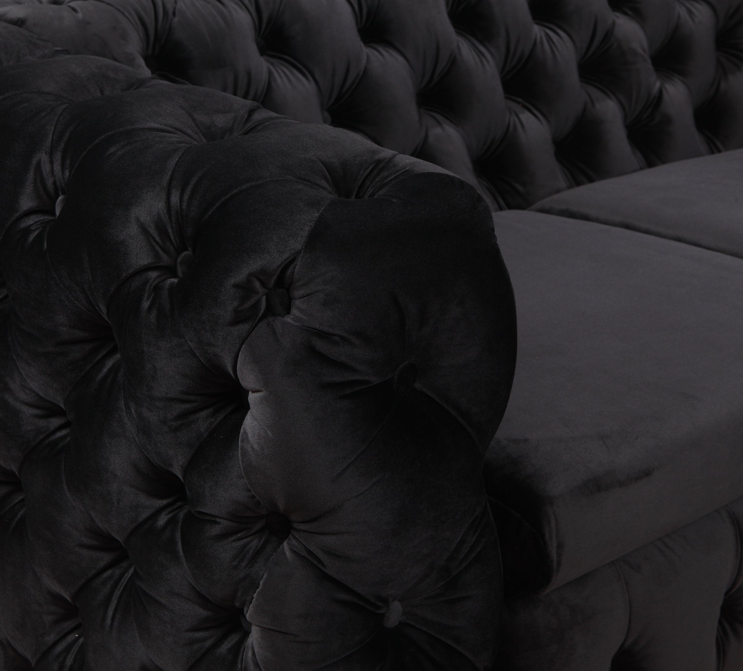 2 Seater Sofa Classic Button Tufted Lounge in Black Velvet Fabric with Metal Legs V43-SOF-JAQS2SBL