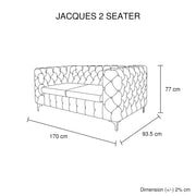 2 Seater Sofa Classic Button Tufted Lounge in Black Velvet Fabric with Metal Legs V43-SOF-JAQS2SBL