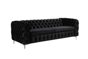 3 Seater Sofa Classic Button Tufted Lounge in Black Velvet Fabric with Metal Legs V43-SOF-JAQS3SBL