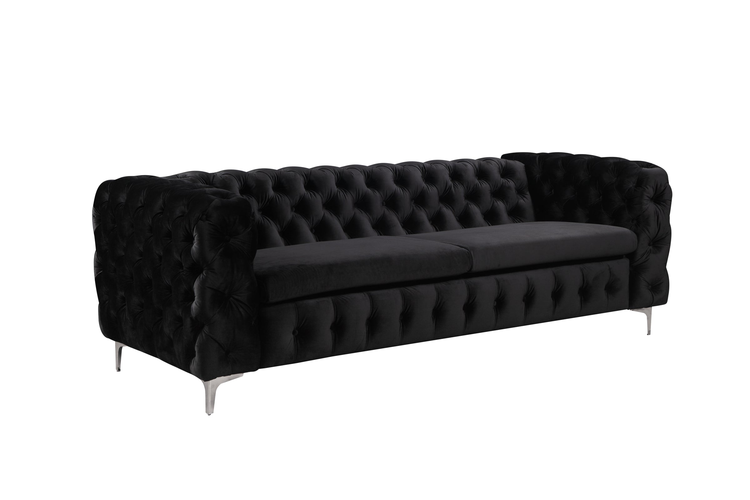 3 Seater Sofa Classic Button Tufted Lounge in Black Velvet Fabric with Metal Legs V43-SOF-JAQS3SBL