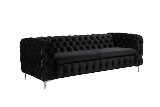 3 Seater Sofa Classic Button Tufted Lounge in Black Velvet Fabric with Metal Legs V43-SOF-JAQS3SBL