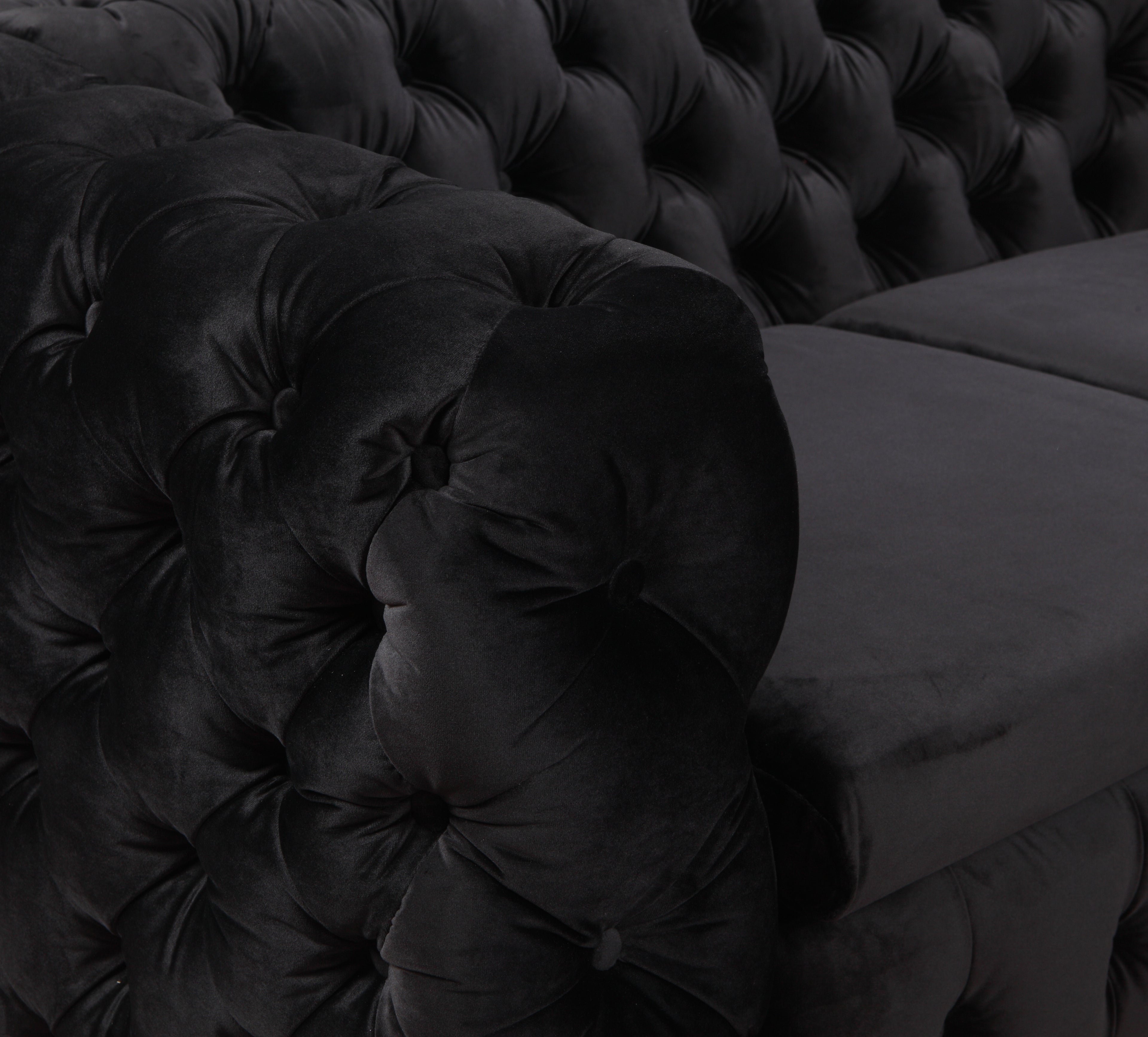3 Seater Sofa Classic Button Tufted Lounge in Black Velvet Fabric with Metal Legs V43-SOF-JAQS3SBL