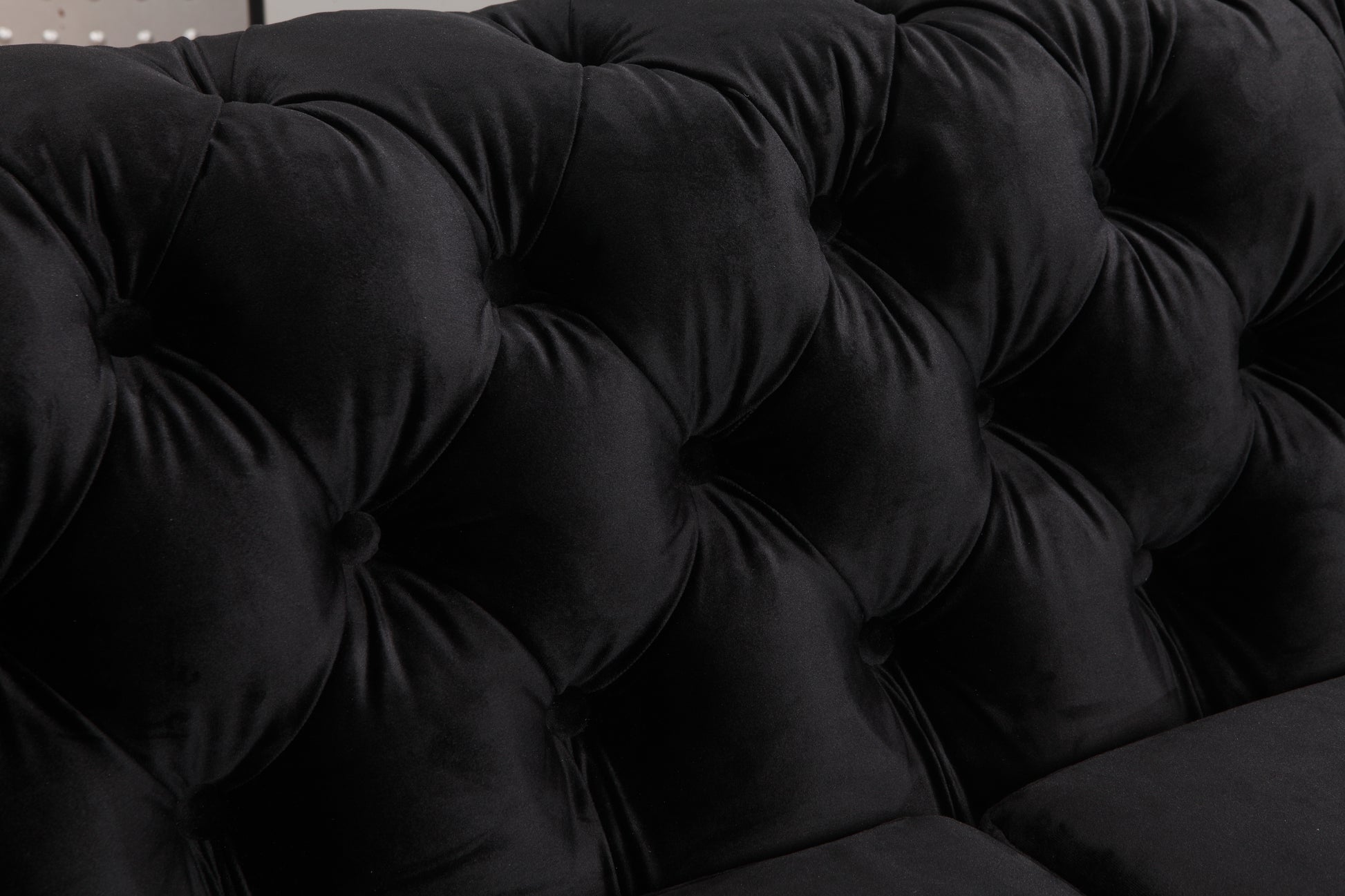 3 Seater Sofa Classic Button Tufted Lounge in Black Velvet Fabric with Metal Legs V43-SOF-JAQS3SBL