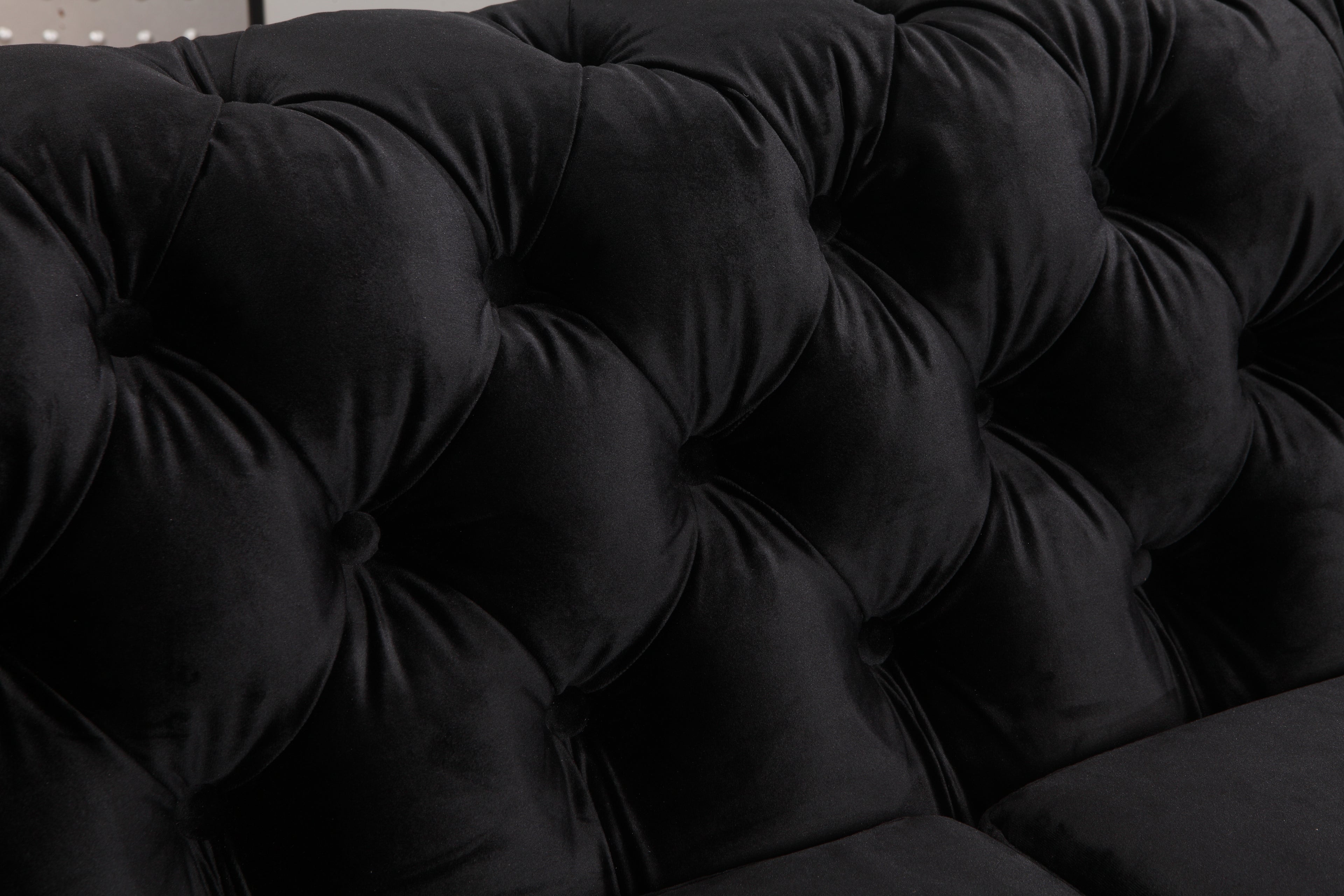3 Seater Sofa Classic Button Tufted Lounge in Black Velvet Fabric with Metal Legs V43-SOF-JAQS3SBL