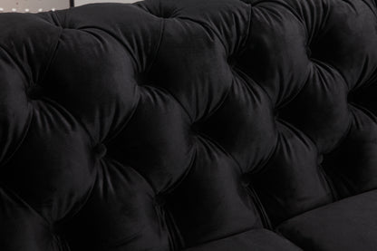 3 Seater Sofa Classic Button Tufted Lounge in Black Velvet Fabric with Metal Legs V43-SOF-JAQS3SBL