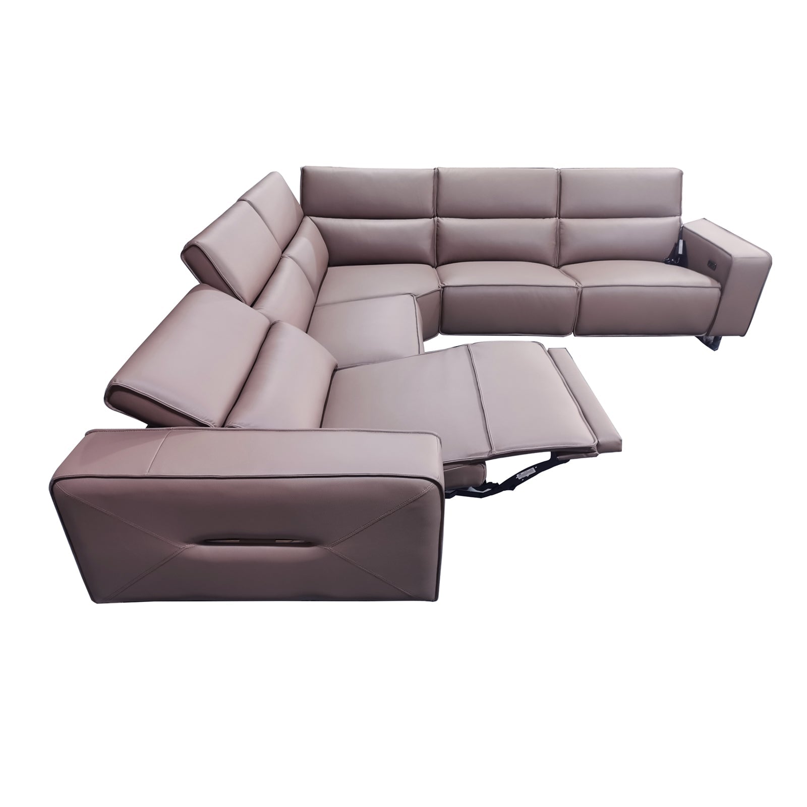 5 Seater Real Cow Leather Sofa with Power Recliner Adjustable Headrest Wooden Frame Corner Lounge V43-SOF-JCSN-CH