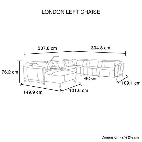 London 5 Seater Corner Sofa Chaise Genuine Leather Electric Recliner Power Slide Left Chaise V43-SOF-LONDN-L-CS