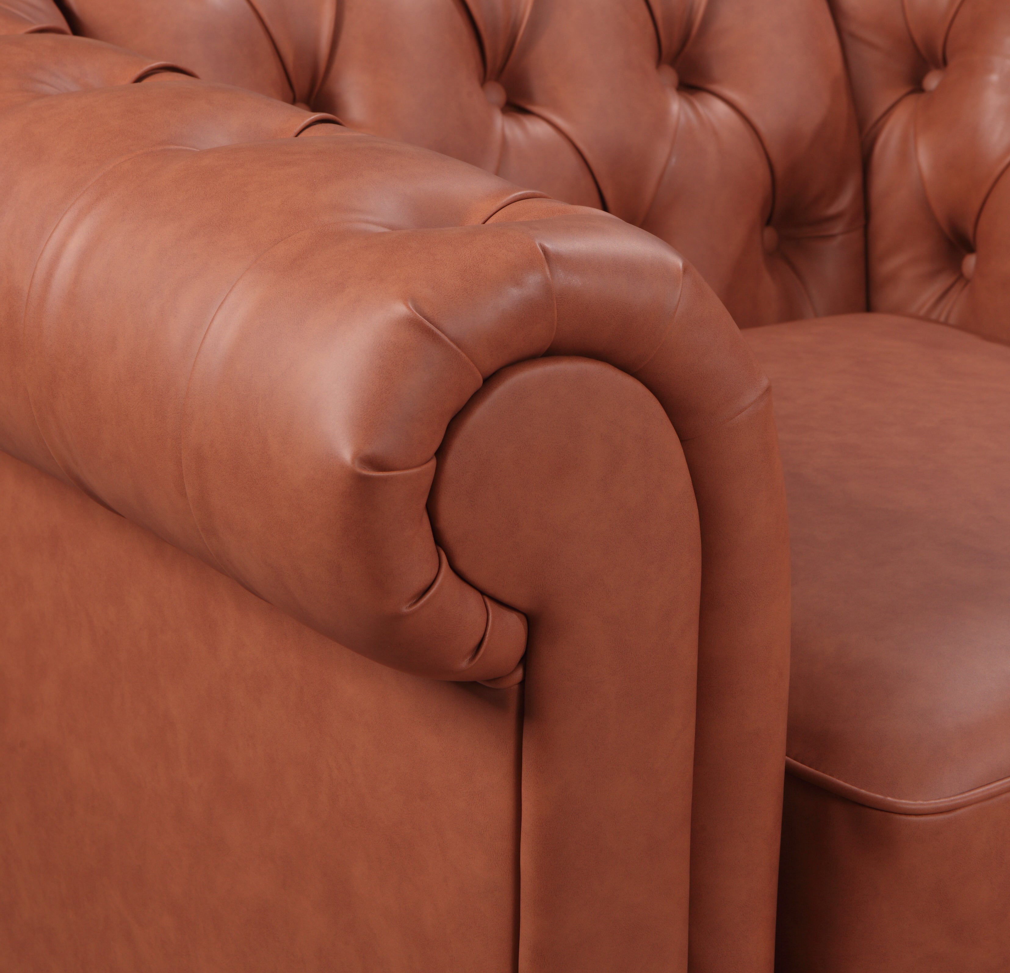 Single Seater Brown Sofa Lounge Button Tufted in Faux Leather V43-SOF-MDL1SBR