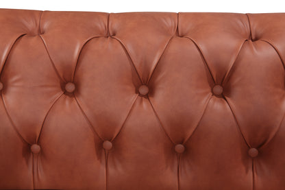 Single Seater Brown Sofa Lounge Button Tufted in Faux Leather V43-SOF-MDL1SBR