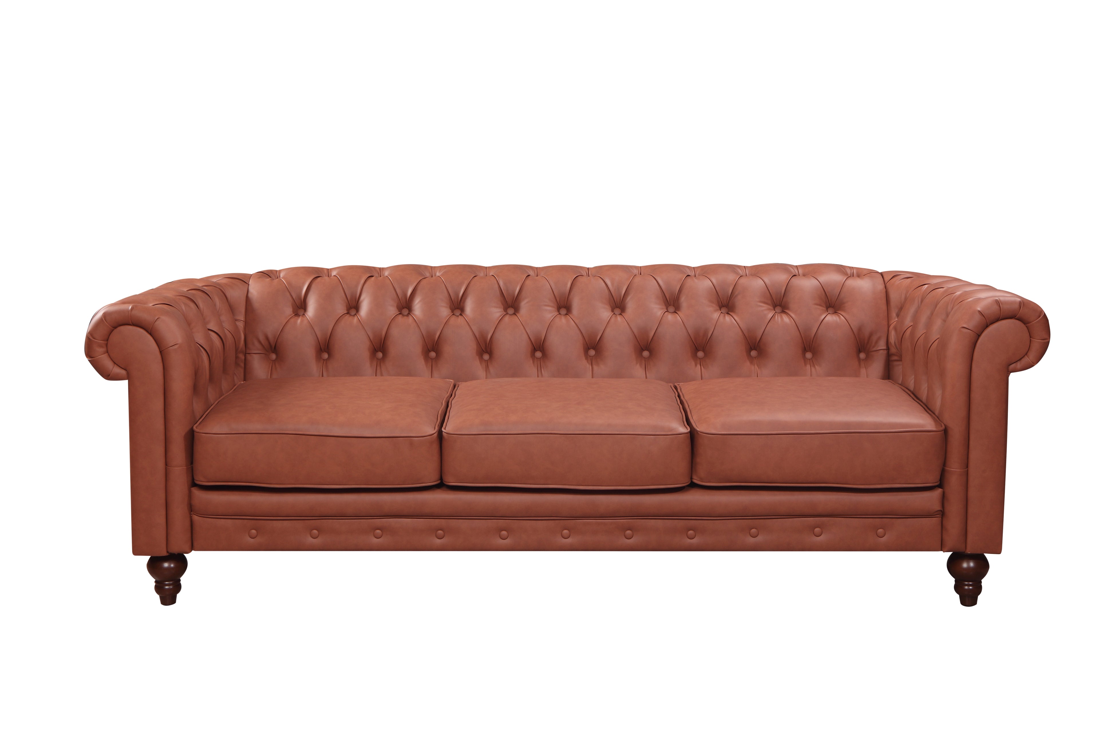3 Seater Brown Sofa Lounge Button Tufted in Faux Leather V43-SOF-MDL3SBR